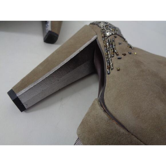 SAM EDELMAN Una 9M Taupe Suede Beaded Peep Toe Platform Shooties Booties Shoes - Picture 8 of 10